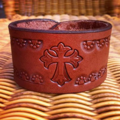 The 'Cross and Crowns' Leather Bracelet by Soteria Leather