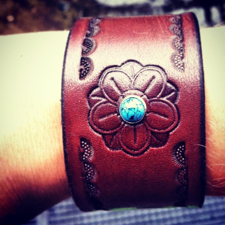 The 'Lotus with Turquoise' Leather Bracelet by Soteria Leather